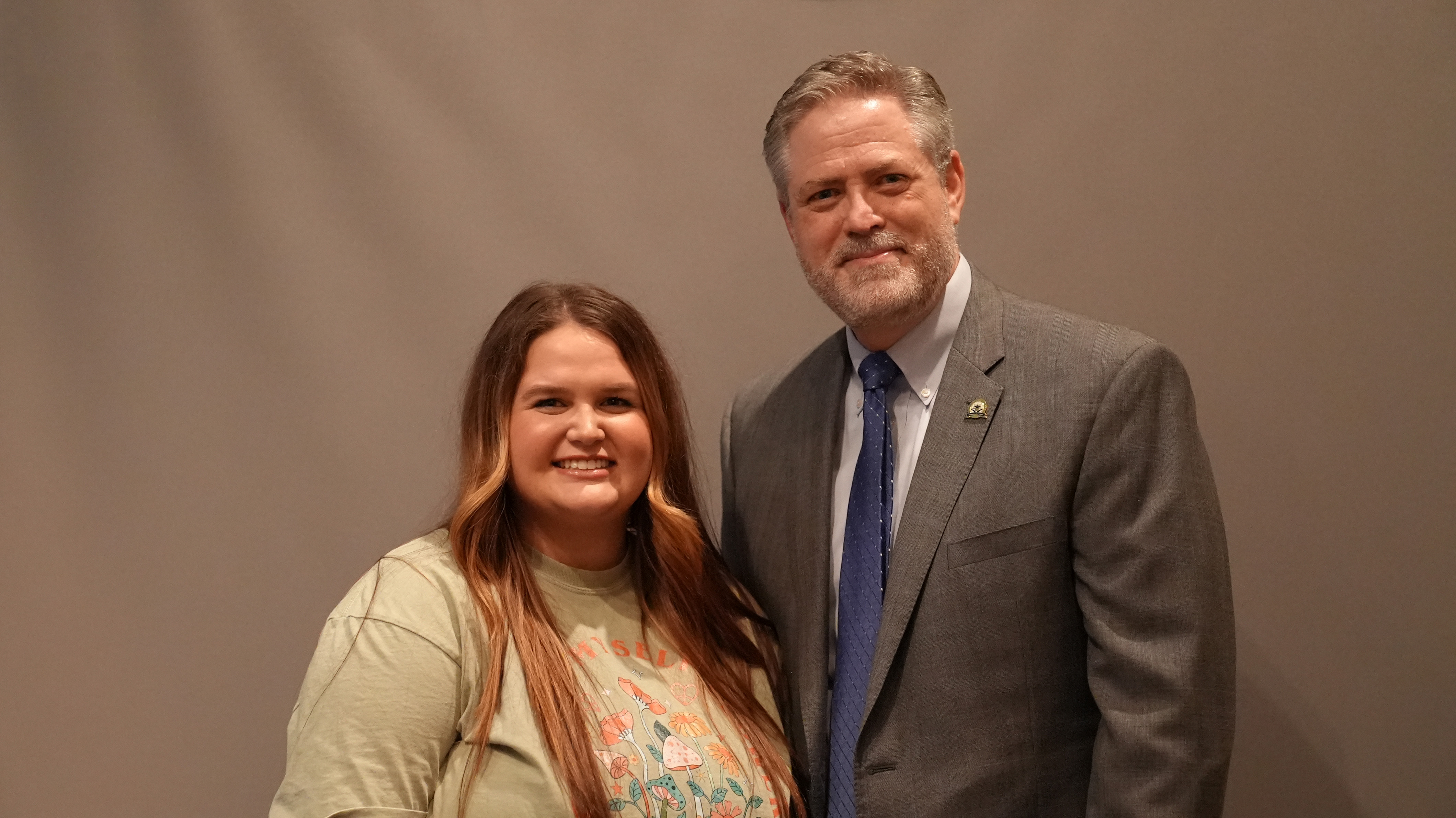 Superintendent Steve Barnette pictured with April 2024 Star Staff winner Herschel Jones MS 6th grade Teacher Jordan Vera.